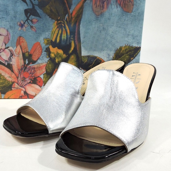 ALESSANDRO DI MARIA 🇮🇹 WOMEN'S SILVER LEATHER FASHION MULES - Picture 8 of 8